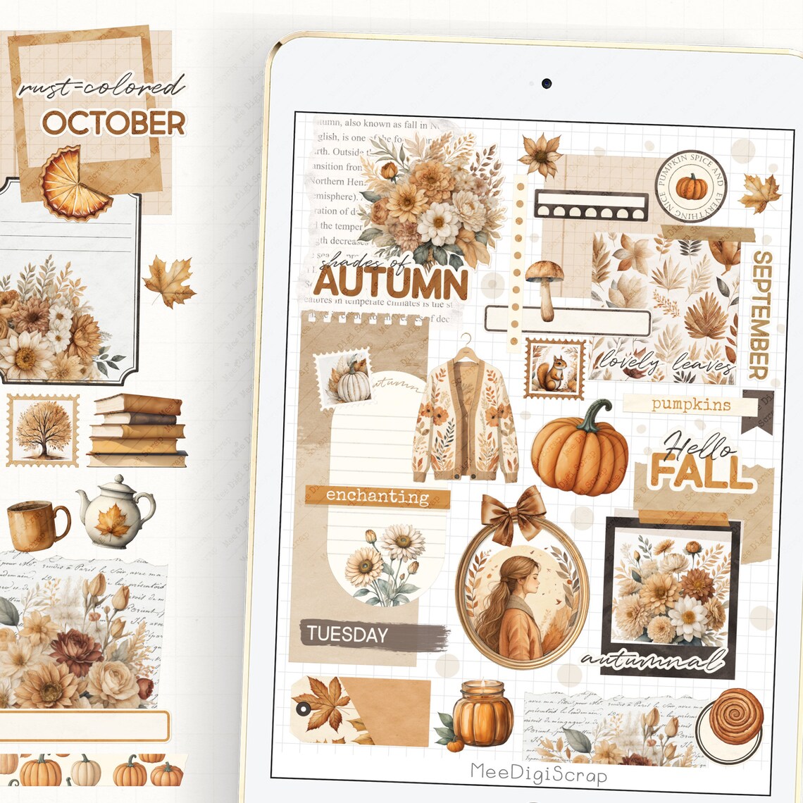 Autumn Digital Stickers: Fall Florals, Scrapbook Planner (PNG) - Etsy