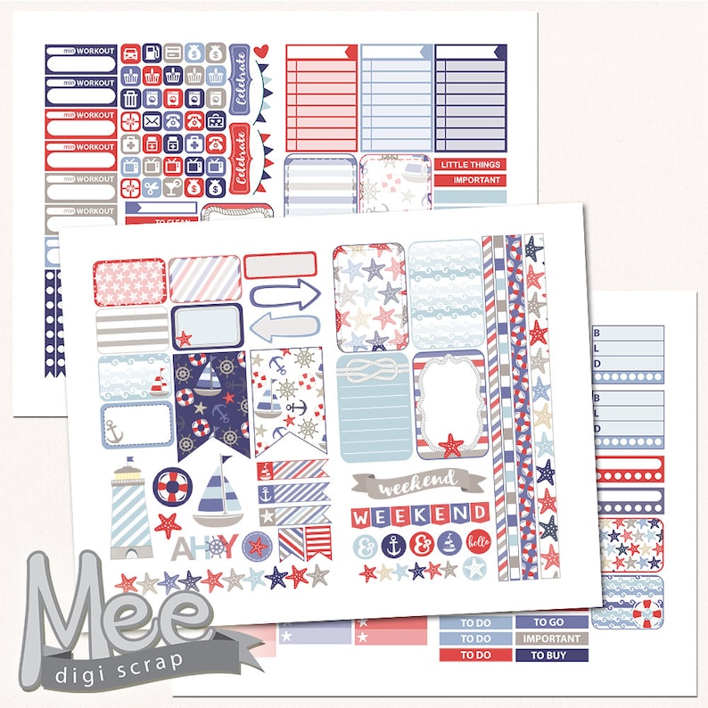 Nautical Sticker Kitthp Printable Stickersred and Navy - Etsy