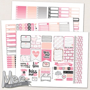 PRINTABLE planner stickers,Valentine&#39;s day planner stickers for use in Erin Condren vertical planner,Hello love pink weekly sticker kit,pdf