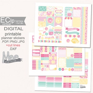 Pink Lemonade planner stickers printable,Summer planner stickers,EClp weekly kit,instant download,planner printable,cut lines file image 1