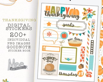 Thanksgiving Digital Stickers: 200+ PNG Images for Goodnotes (Digital Download)