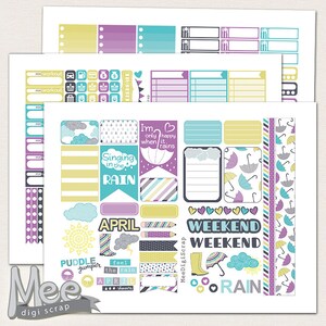 Printable Planner Stickers April Weekly Kit for Happy Planner,rainy ...