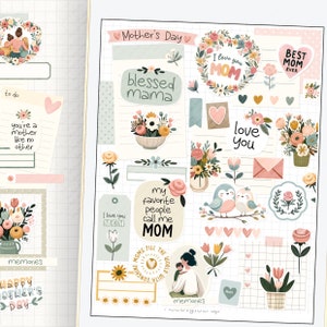 Muttertag Digitale Aufkleber | 80+ PNG Clipart für GoodNotes & digitale Planer | Niedliche Blumen Mom Aufkleber