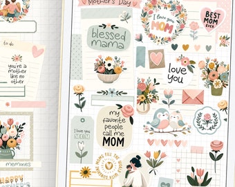 Mother's Day Digital Stickers: Floral Mom Clipart (PNG, GoodNotes)