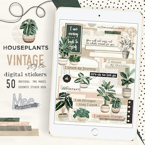 Adesivi digitali per piante da appartamento da utilizzare con il planner/diario digitale sul tuo tablet o iPad, diario estetico, bujo, affermazioni positive, citazioni
