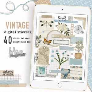 Digital planner stickers,craft paper sticky notes,Junk journal digital stickers,Blue Vintage style for use with digital planners/journals