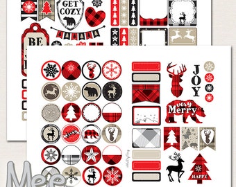 note paper 100 sheets Red Buffalo plaids stickers,Printable planner stickers,Decorative Christmas stickers,Winter planner stickers,Lumberjack ,mini weekly kit,pdf