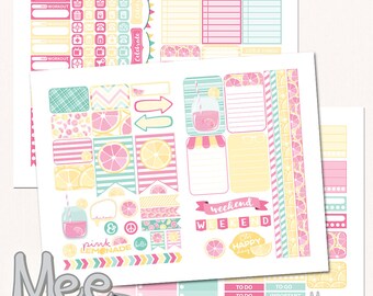 Pegatinas de planificador Pink Lemonade: Kit semanal de verano (descarga digital)