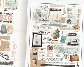 Travel Planner Stickers: Digital Scrapbook Vacation Set (PNG, GoodNotes)