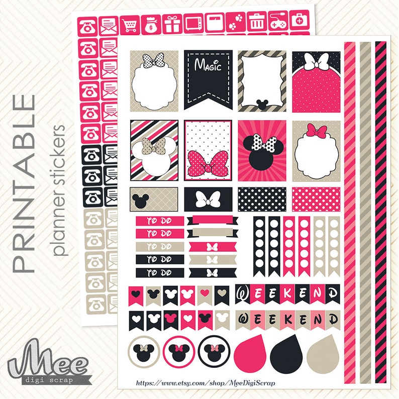 Pink Minnie Mouse inspired PRINTABLE Planner Stickers | Etsy