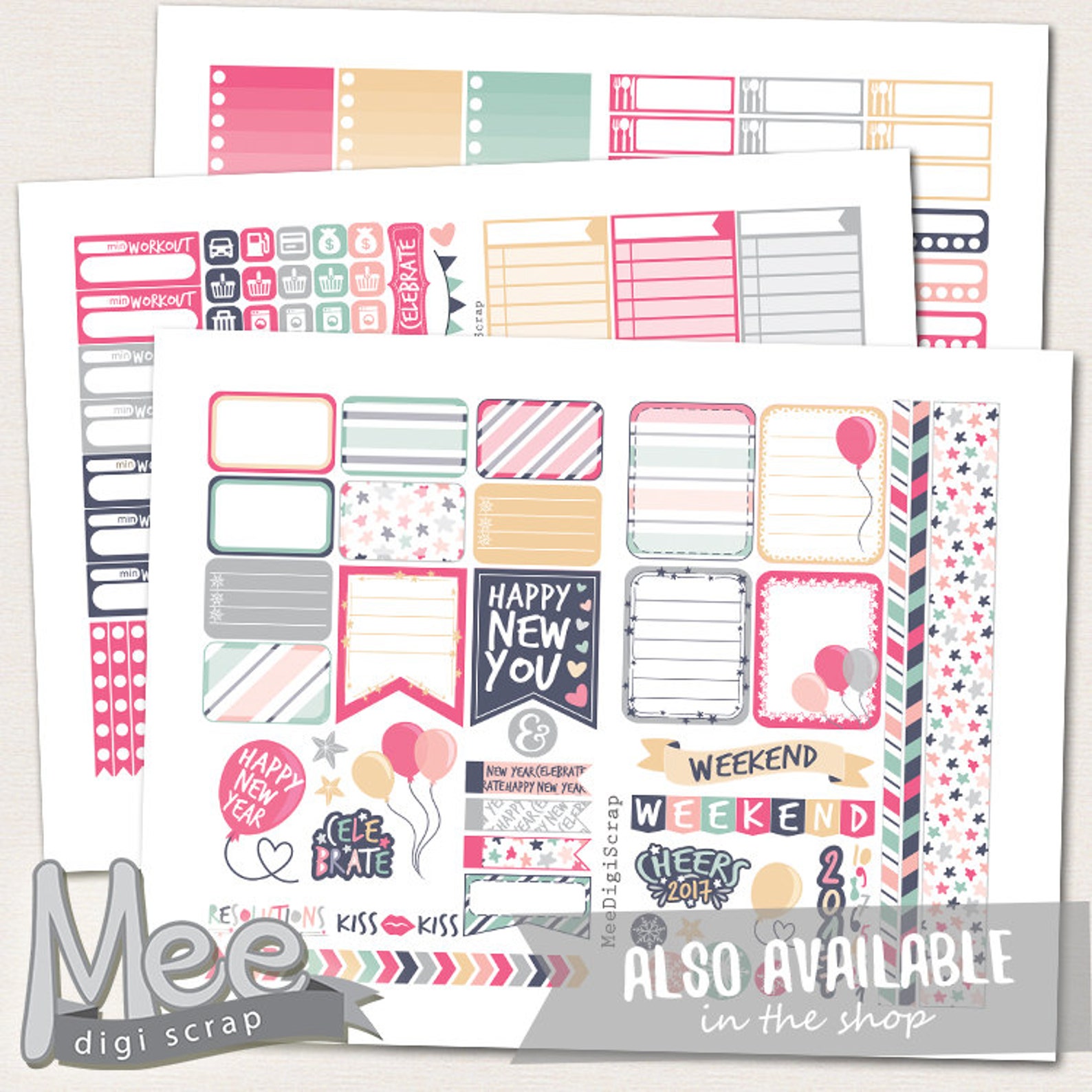 Date Cover Stickersprintable Planner Stickersnew Years Party Etsy