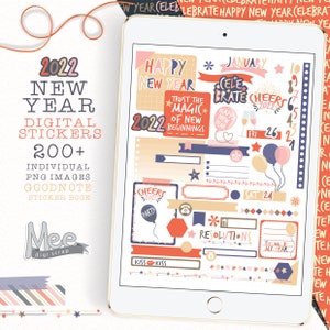 New Year Digital Planner Stickers: Goodnotes Bujo (PNG)