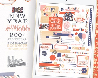 2022 New Year digital planner stickers for use with digital planner/journal on your tablet or iPad