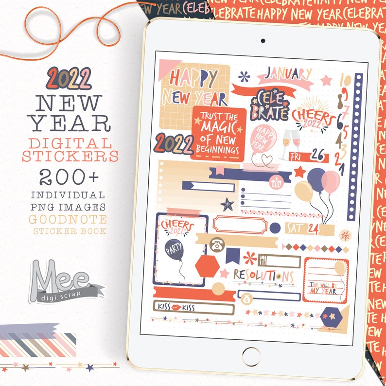New Year Digital Planner Stickers: Goodnotes Bujo (PNG) - Etsy