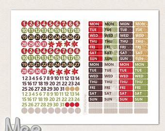 Printable Date cover planner stickers,christmas date covers,number stickers,days of the week,cover up date stickers,countdown stickers,pdf