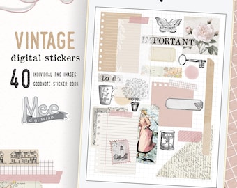 Junk journal digital stickers, Vintage aesthetic digital planner stickers,craft paper sticky notes,for use with digital planner and journal