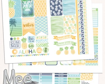 Tropical Pineapple Planner Stickers: Summer Weekly Kit (Digital Download)