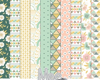 Carta digitale pack, menta e documenti digitali blush, boho dolce ragazza carta pack, carte floreali, geometrico carta digitale, menta e oro