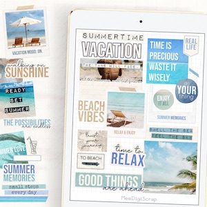 Summer stickers for digital planning,Beach vibes sticker quotes,vision board stickers,scrapbook journal digital stickers,photobook stickers
