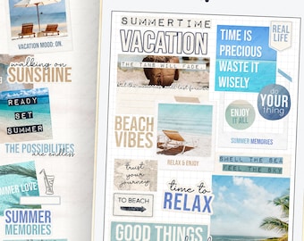 Stickers Summer Beach Vibes : agenda numérique pour scrapbooking (PNG, GoodNotes)