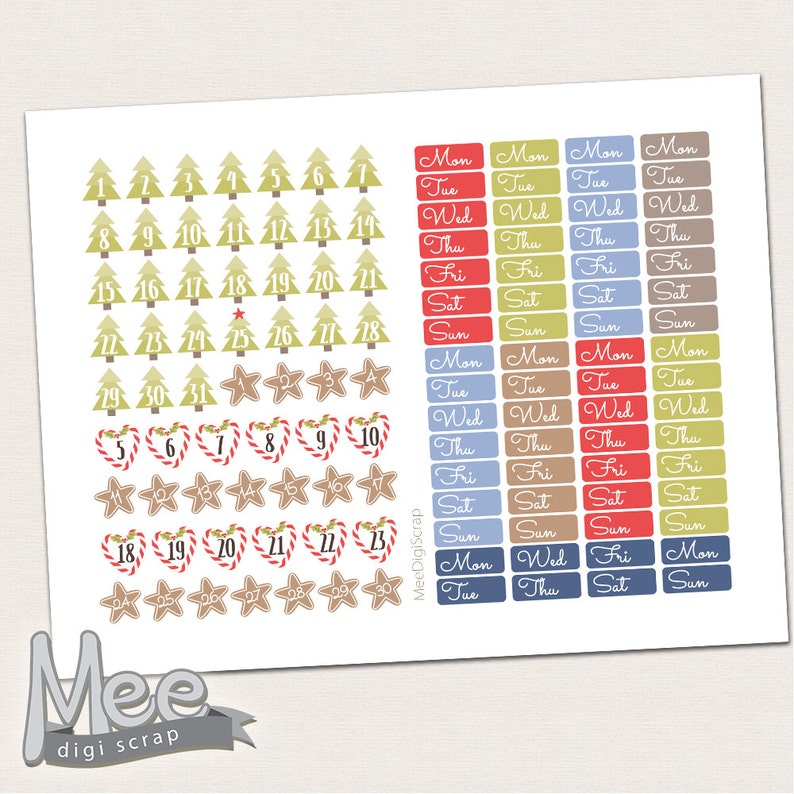 Christmas date cover stickersChristmas countdown Printable planner stickersMonthly date coversMini Date CoversPersonal Planner Stickers
