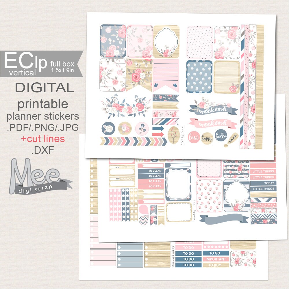 Eclp Printable Planner Stickersshabby Chic Rose Planner - Etsy