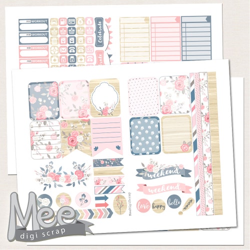 Eclp Printable Planner Stickersshabby Chic Rose Planner Etsy
