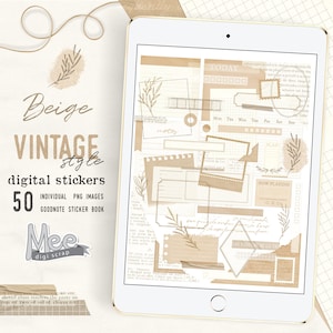 Adesivi per diario estetico quotidiano, note adesive digitali artigianali, adesivi in carta strappata beige neutro, adesivi per pianificatore digitale, stile vintage,