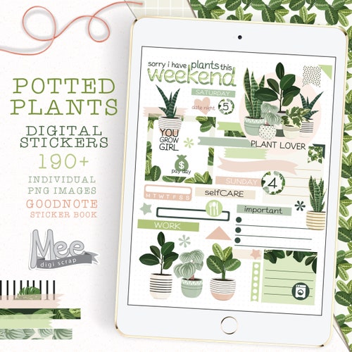 Digital planner stickers,Potted plants sticker set,House plants,digital bujo,art journal,junk jornal stickers for use on Ipad/tablet