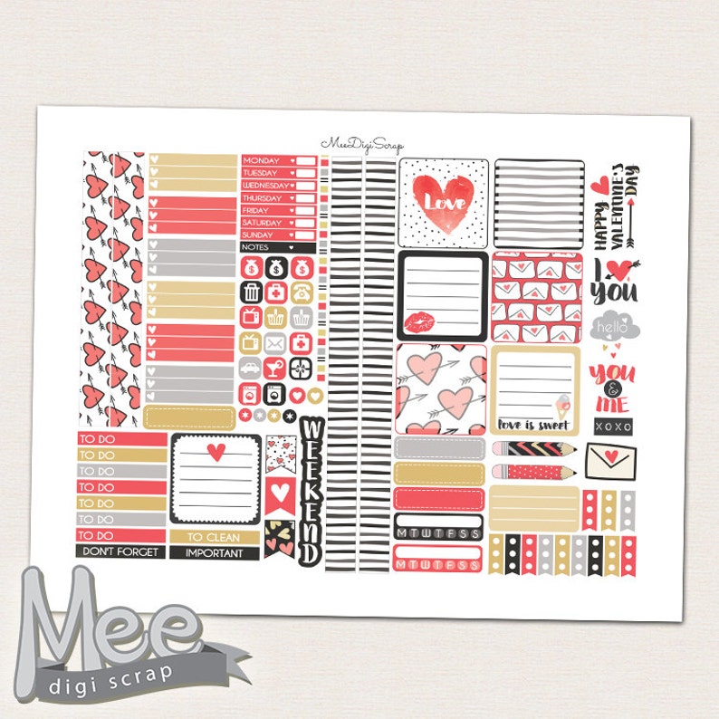Printable Mini HP Planner Stickersvalentine's Day Planner Etsy