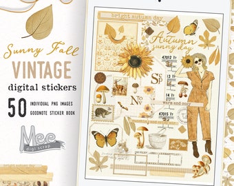 Sunflower Digital Stickers: Vintage Autumn Ephemera (GoodNote)