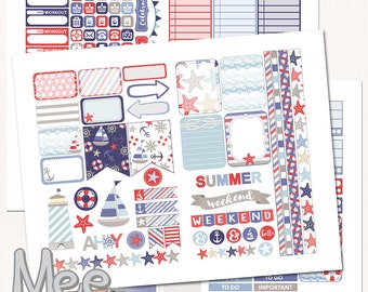 Nautical Planner Stickers: Summer Weekly Kit (Digital Download)