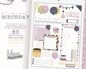 Blueberry birthday Digital planner stickers for use with digital planner/journal on your tablet or iPad