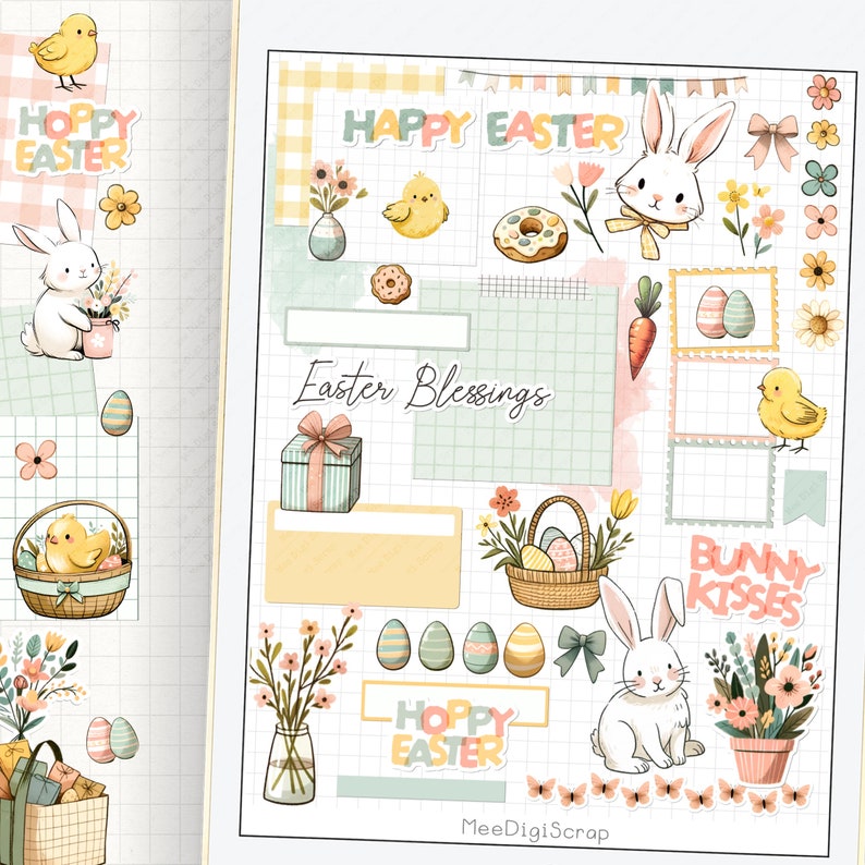 Easter Digital Stickers, Bunny Floral Planner Clipart (goodnotes PNG ...