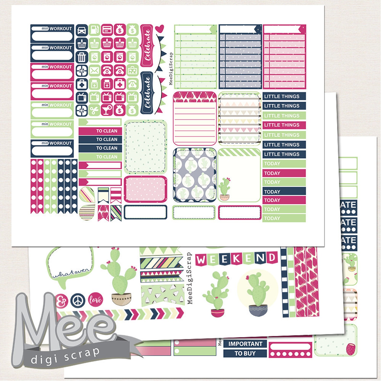 Prickly Pear Cactus Planner Stickersprintable Stickersweekly Etsy