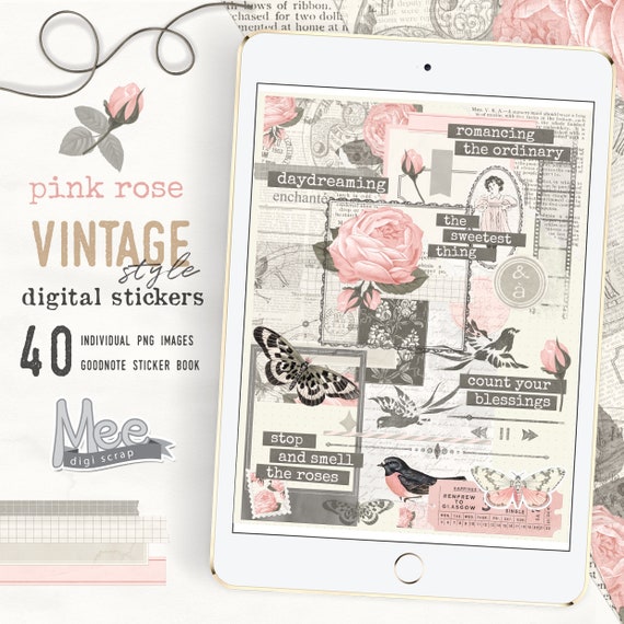 Valentines Pink Rose Vintage Sticker Book Digital Download,sticker