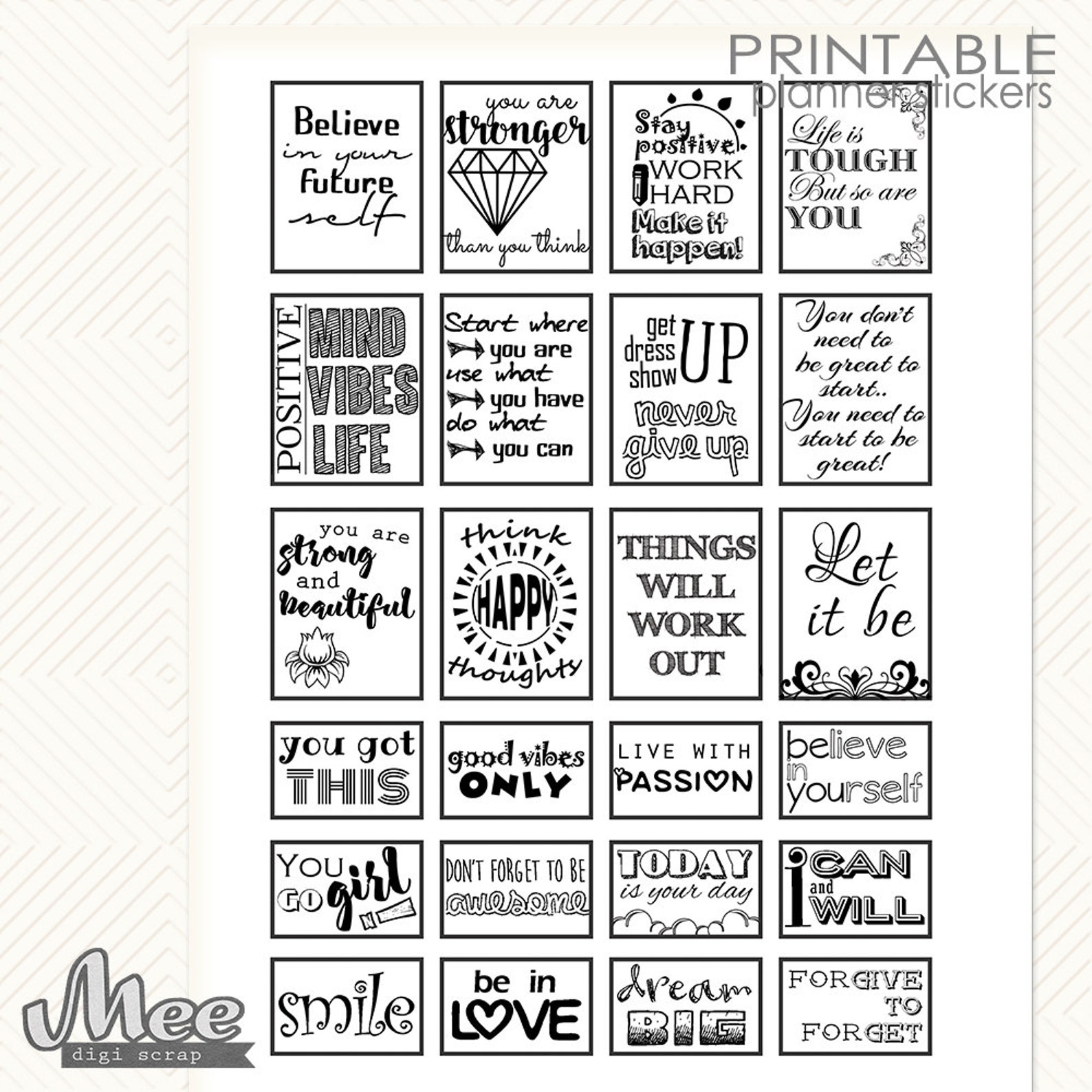Black &amp; White QUOTE Stickersmotivational Quotes Planner | Etsy