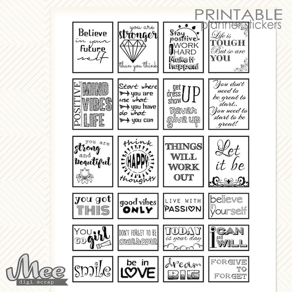 Love Life Motivational Quotes Sticker Sheet Black & White Scrapbook Planner