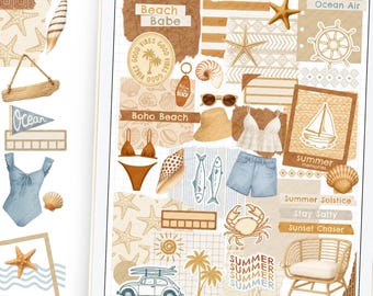 Stickers numériques Boho Beach : agenda côtier et kit de journal (fichiers PNG GoodNotes, Noteful)