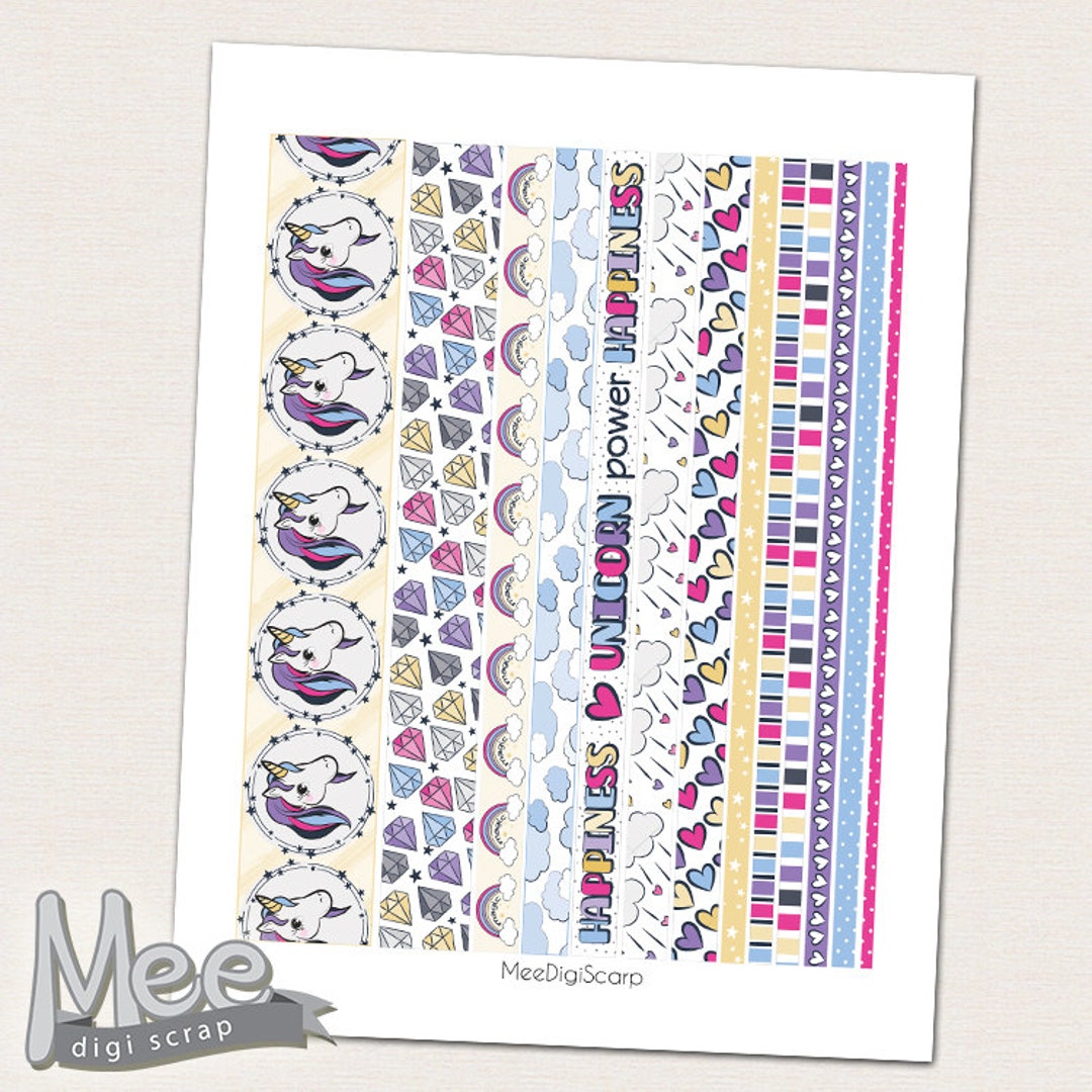 Printable Washi Tape,unicorn Washi Stripes,masking Washi Tape,printable ...