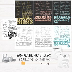 Digital planner stickers days of the week,months,numbers,rose gold,gold,black,tirquoise,silver date covers for use in digital planners image 2