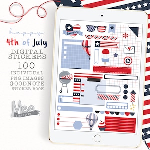 4th of July digital planner stickers for use with digital planner/journal on your tablet or iPad,Independence day digital stickers, clipart