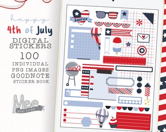 Stickers agenda numérique 4 juillet : cliparts de la fête de l'indépendance (PNG, Goodnote)