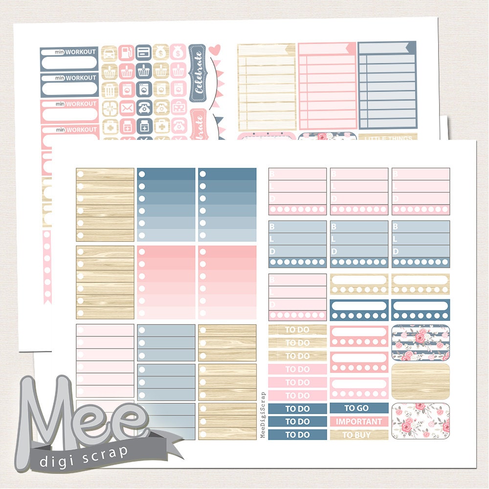Eclp Printable Planner Stickersshabby Chic Rose Planner - Etsy