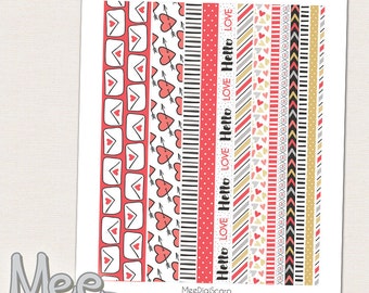 Nastro washi stampabile, nastro washi di San Valentino, febbraio, strisce washi planner, nastro adesivo amore, adesivi planner stampabili, adesivo mensile