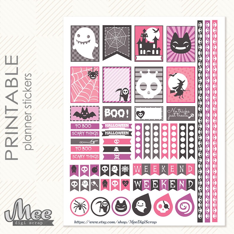 cute and pink d halloween planner stickersprintable ec