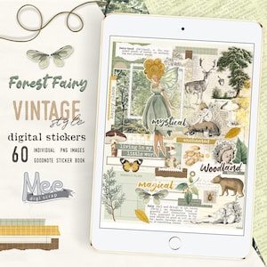 Digitale planningsstickers Forest Fairy, digi bujo, stickers bosafvaldagboek, herfst, herfst, magische bospaddestoel, stickerboek goodnotes