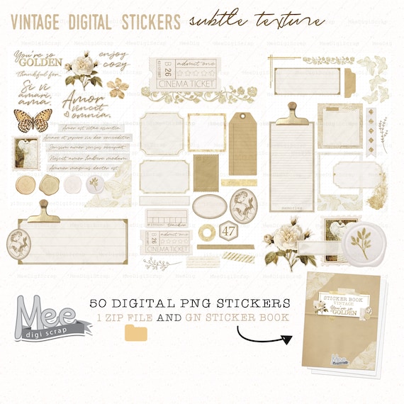 Sticker digital scrapbooking kit: aged paper 