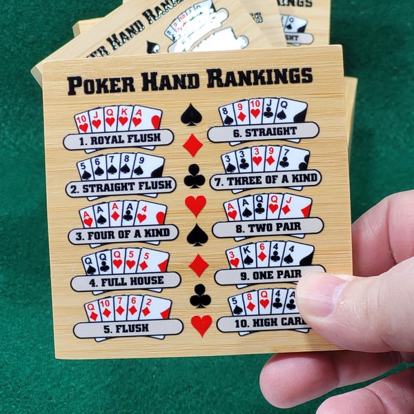 Poker Hand Rankings Bamboo Coasters - Set of 4 with Holder