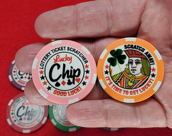 Personalized Lottery Ticket Scratcher - Pack of 10 pocket sized, lucky poker chips that are perfect for lottery tickets - Gift for Him